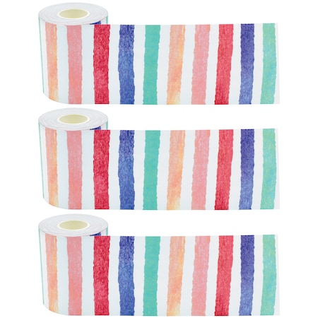 Teacher Created Resources Watercolor Stripes Straight Rolled Border Trim, 50 Feet Per Roll, PK3 TCR8927